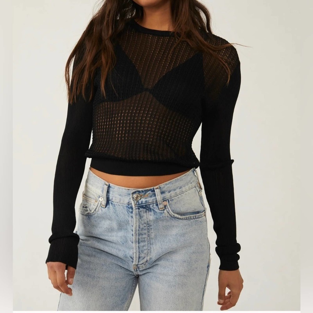 FREE PEOPLE H20 Crew Pullover Black Medium